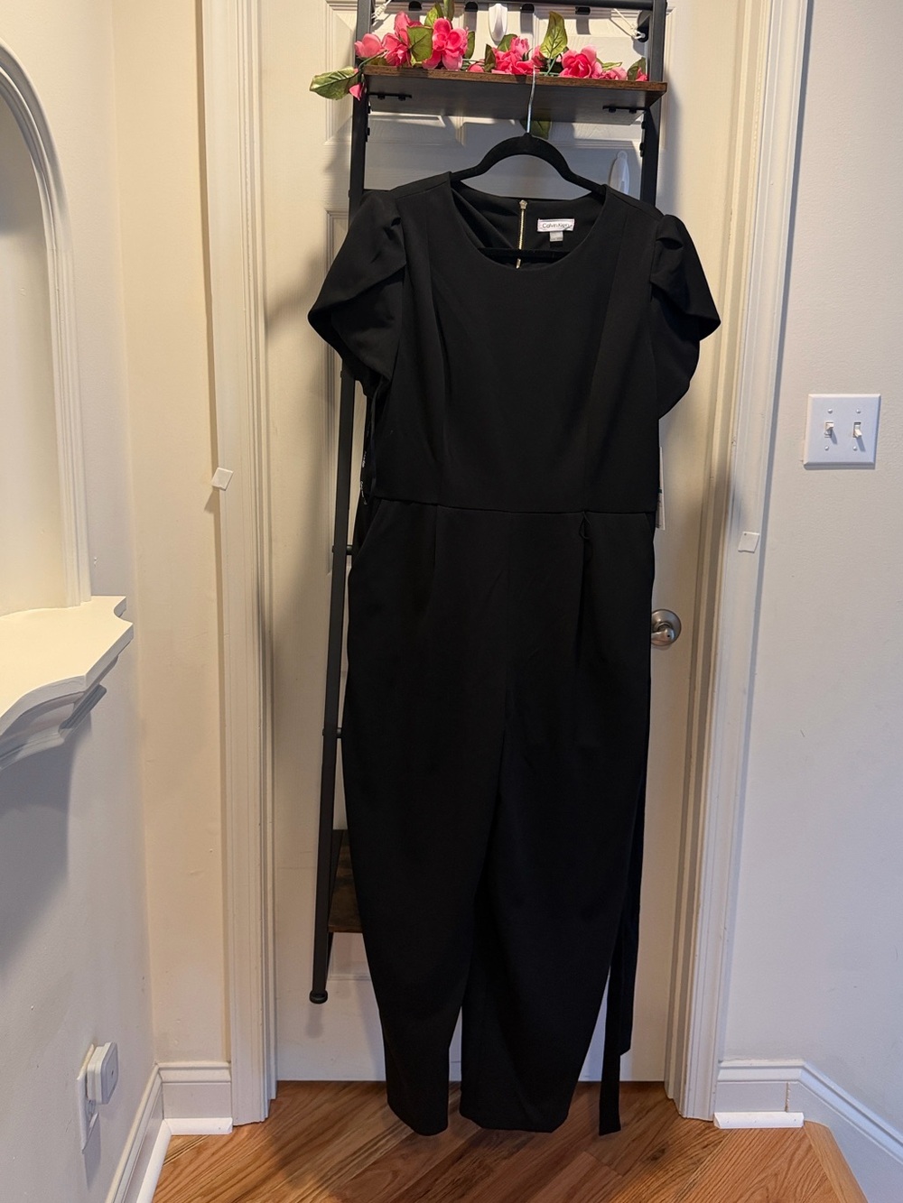 Calvin Klein Black Puff Sleeve Jumpsuit Party Cocktail Wedding Formal